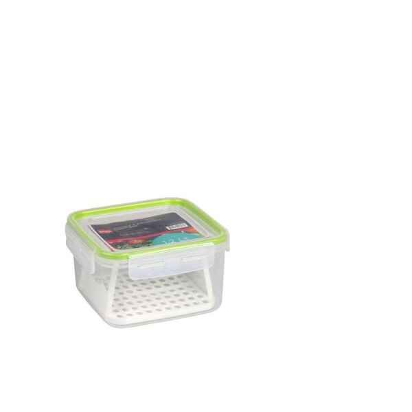 CLICK FOOD STORAGE BOX SQ W/STRAINER (1.2LTR)